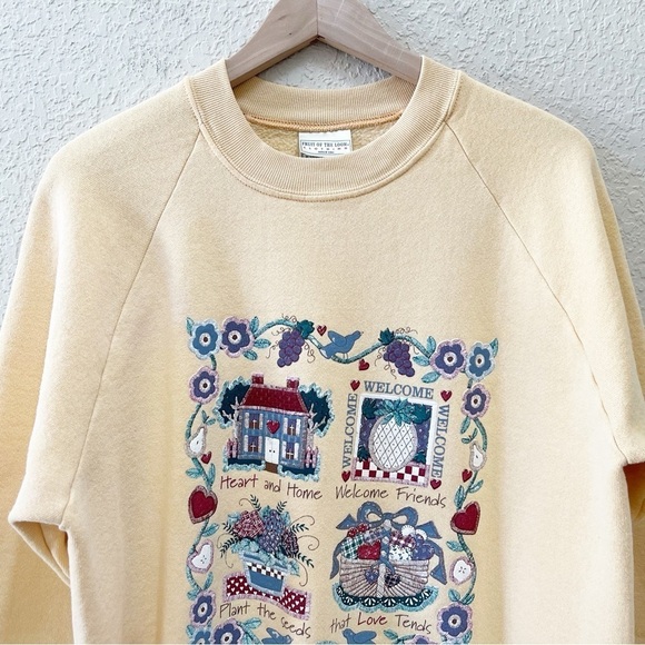 Fruit of The Loom Sweater Pullover Crew Vintage Floral Grandma Cottagecore Large - Picture 3 of 8